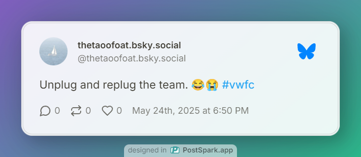 A BlueSky post from @thetaoofoat stating, "Unplug and replug the team."