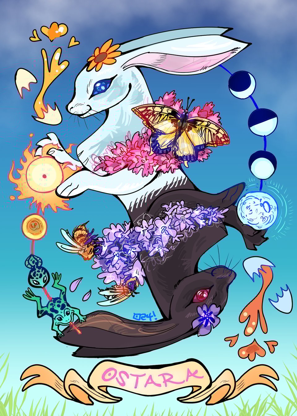 Ostara double equinox rabbit art piece.