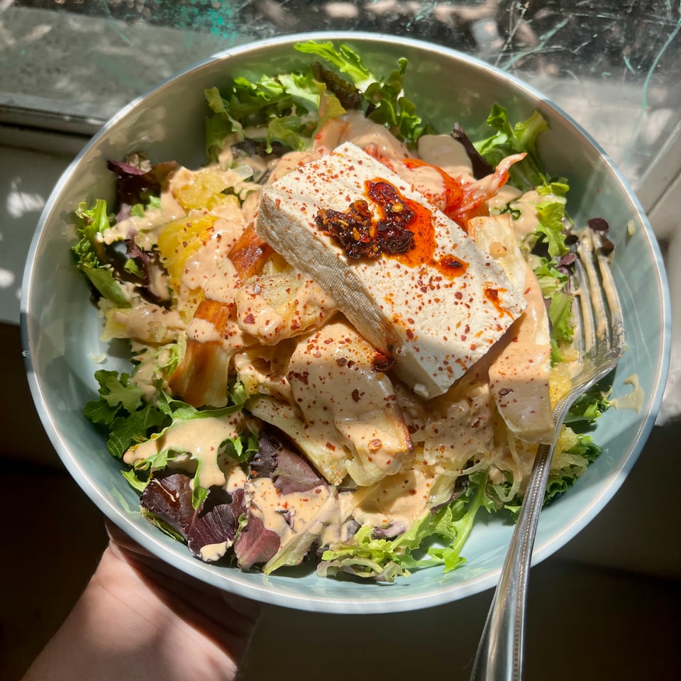 tofu + sweet potato salad with peanut sauce