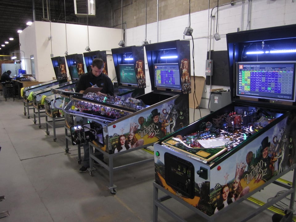 Pinball machines built at a factory site from Jersey Jack Pinball in 2014.
