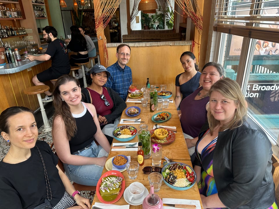 The studios of XYZ Type and Three Furies having lunch together.