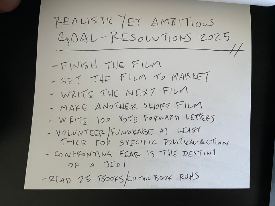 A handwritten list of resolutions for 2025