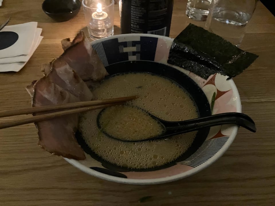Bowl of classic tonkatsu ramen in New York