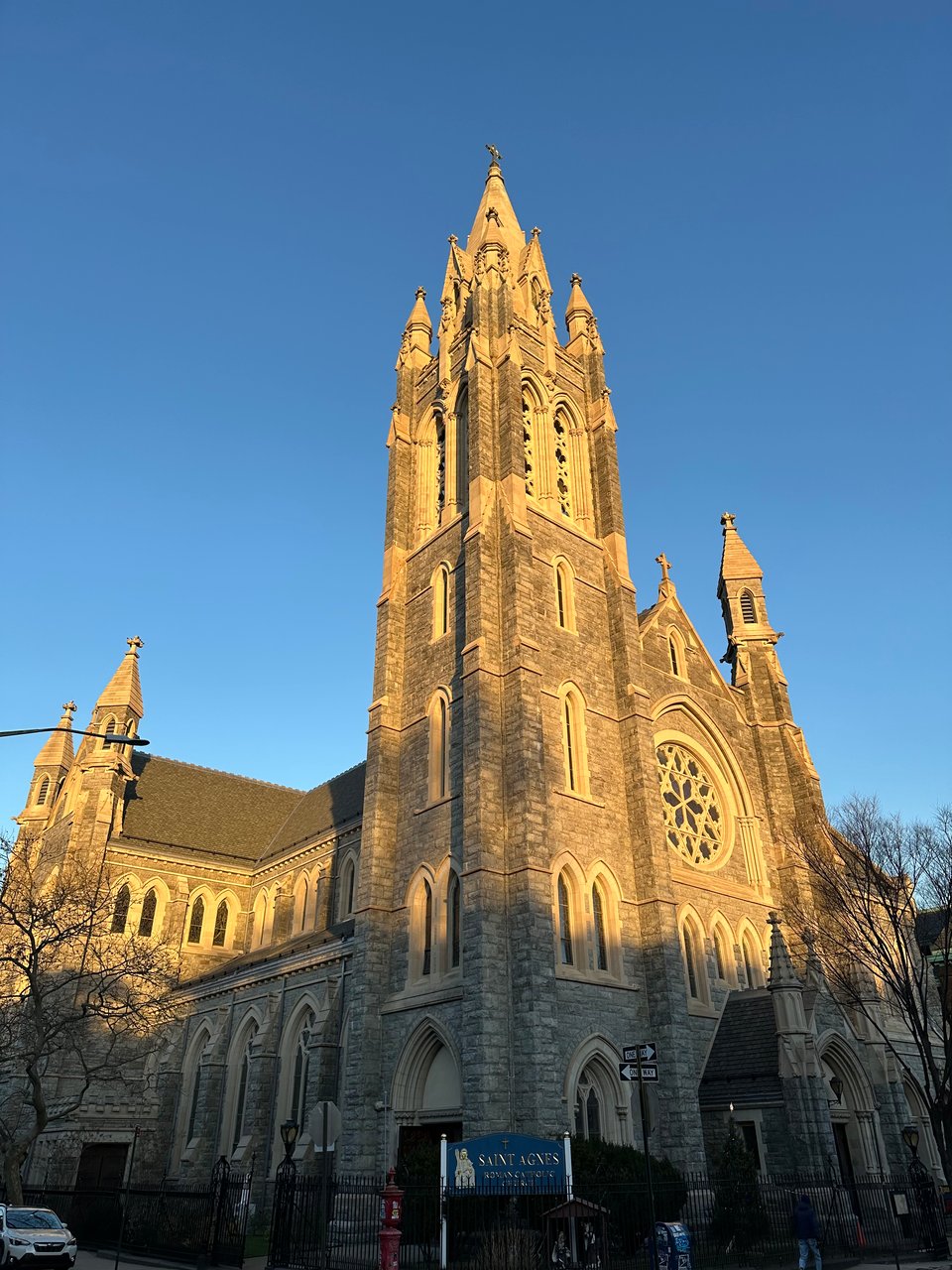 photo of St. Agnes' Church in Brooklyn, in golden hour