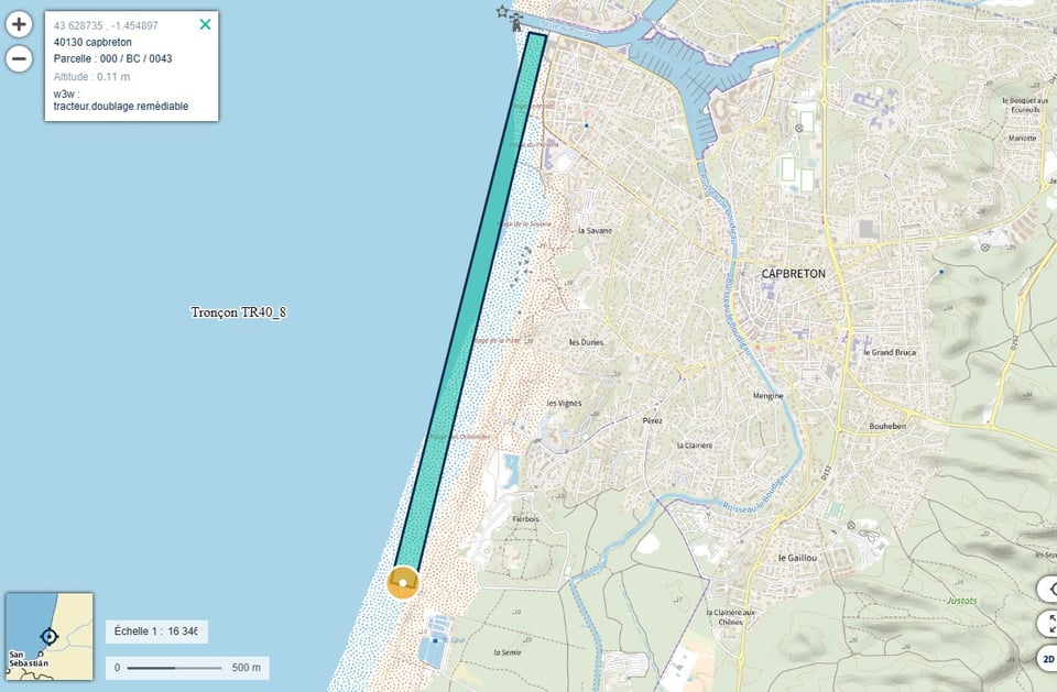 Tronçon TR40_8 au sud de Capbreton pour l'opération Bird Stranding