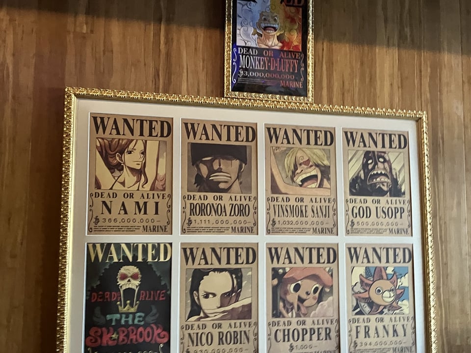Wanted Poster of One Piece Characters at the restaurant The Thousand Sunny