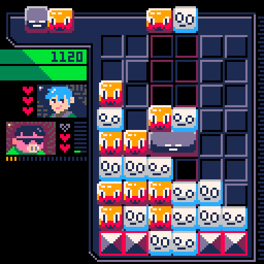 Animated gif of squishy little blocks with faces stacking and clearing