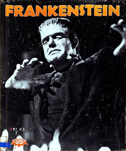 The cover of Frankenstein of the Crestwood House Monster Series, depicting Boris Karloff as the Creature