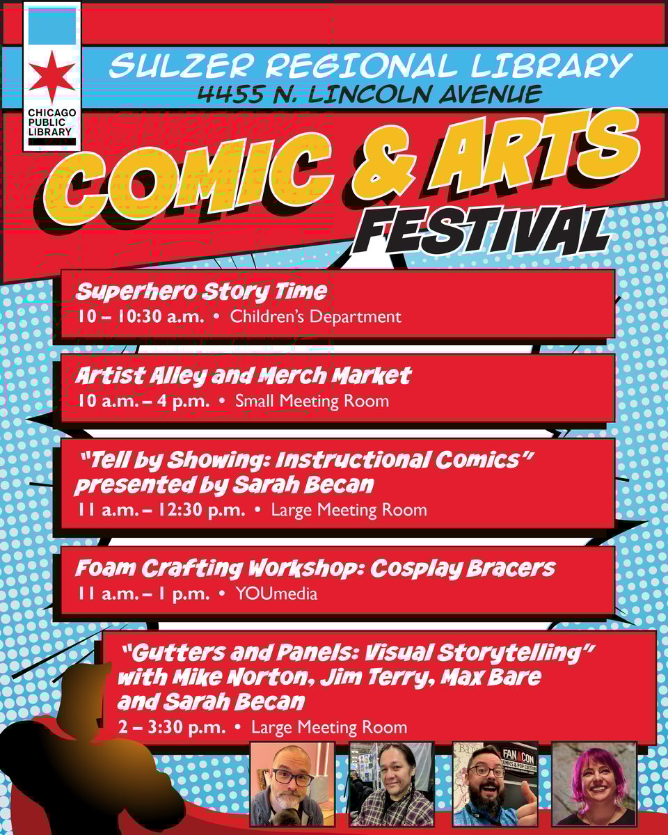 Flier for the Sulzer Regional Library Comic & Arts Festival