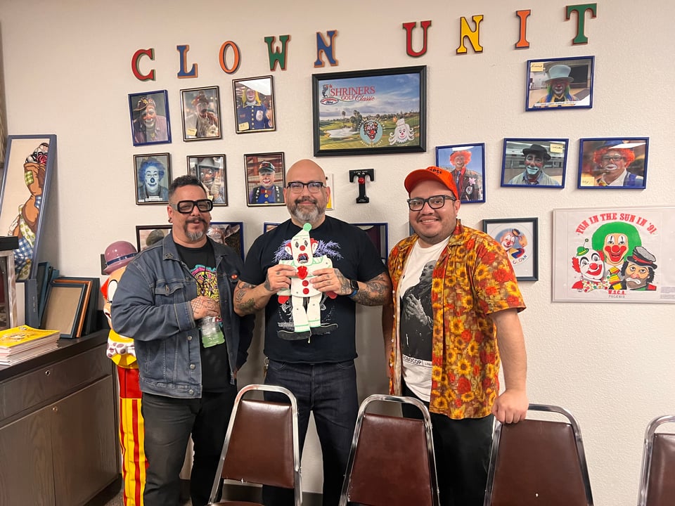 gonzo, alex, and henry under the words CLOWN UNIT with pictures of clowns.