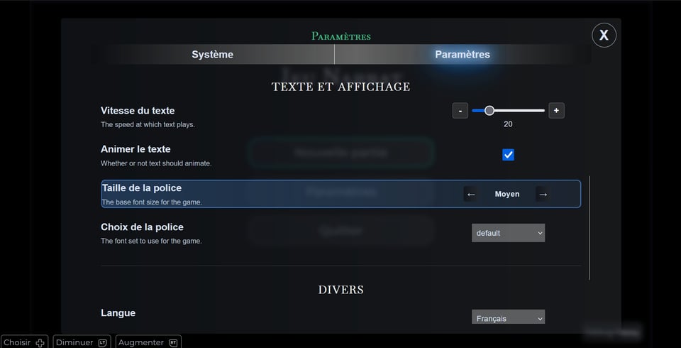 New settings screen