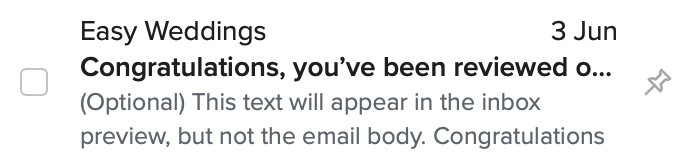 Screenshot of email from Easy Weddings