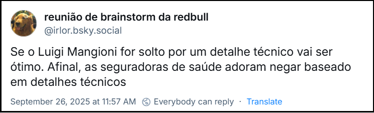 Se o Luigi Mangioni for solto por um detalhe técnico vai ser ótimo. Afinal, as seguradoras de saúde adoram negar baseado em detalhes técnicos