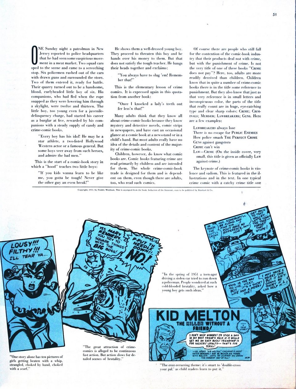 Image from Ladies Home Journal of Frederic Wertham's article WHAT PARENTS DON'T KNOW ABOUT COMICS.