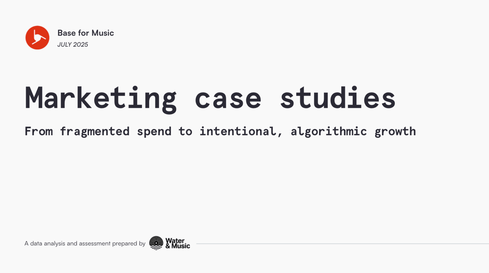 Cover page of Water & Music's case studies prepared for Base for Music.