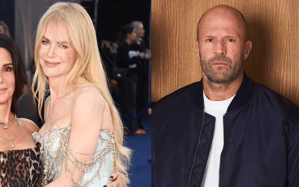 Side-by-side images of Nicole Kidman and Jason Statham on red carpets