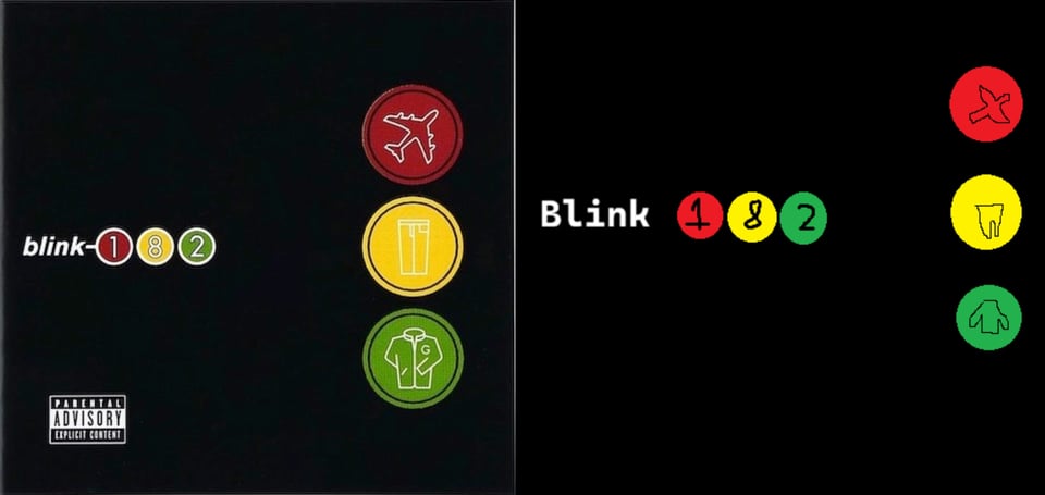On a black background, on the right side, are three circles, arranged vertically. The first one is red, and has a plane icon. The middle one is yello, and has an icon for pants. The third on the bottom is green and has an icon for a jacket.