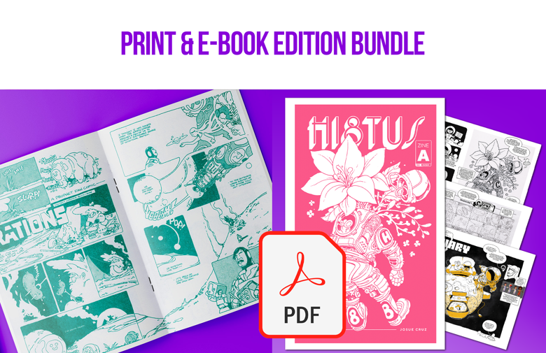 An ad featuring the cover of my Hi8tus Zine and the additional commentary pages
