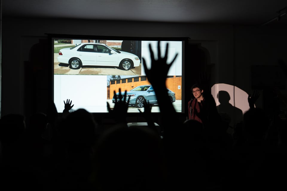 Zack presenting at PowerPoint Party.