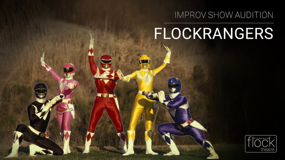 5 differently colored power rangers in a powerful pose