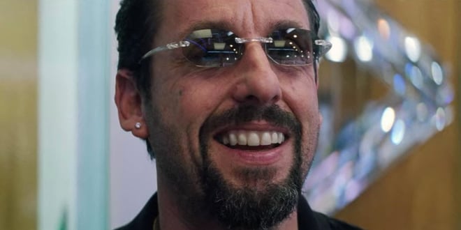 Scene from Uncut Gems, close up of actor Adam Sandler