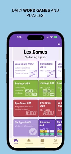 Screenshot of Lex.Games iOS app.