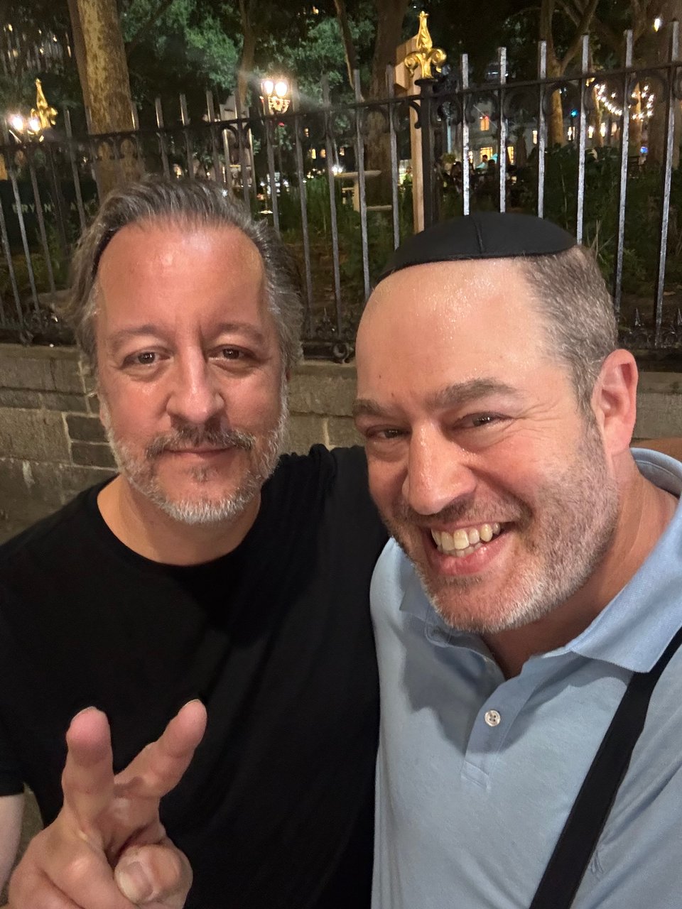 Neil and Dean Haspiel outside the NY Public Library in NYC