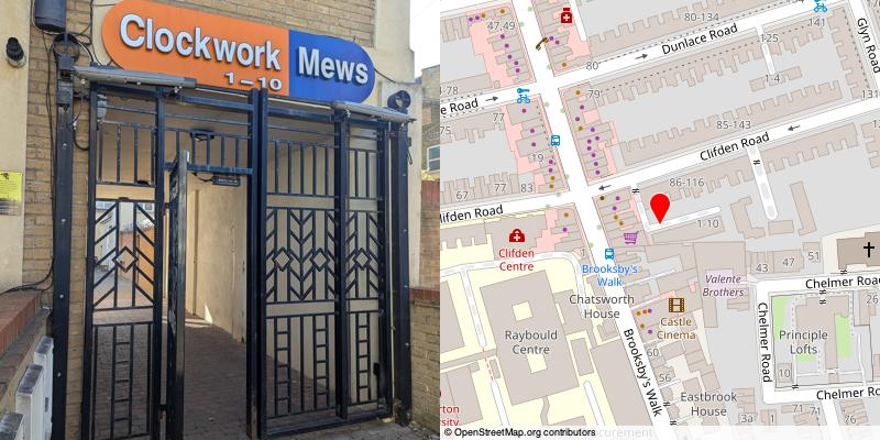 A picture and map of the mews