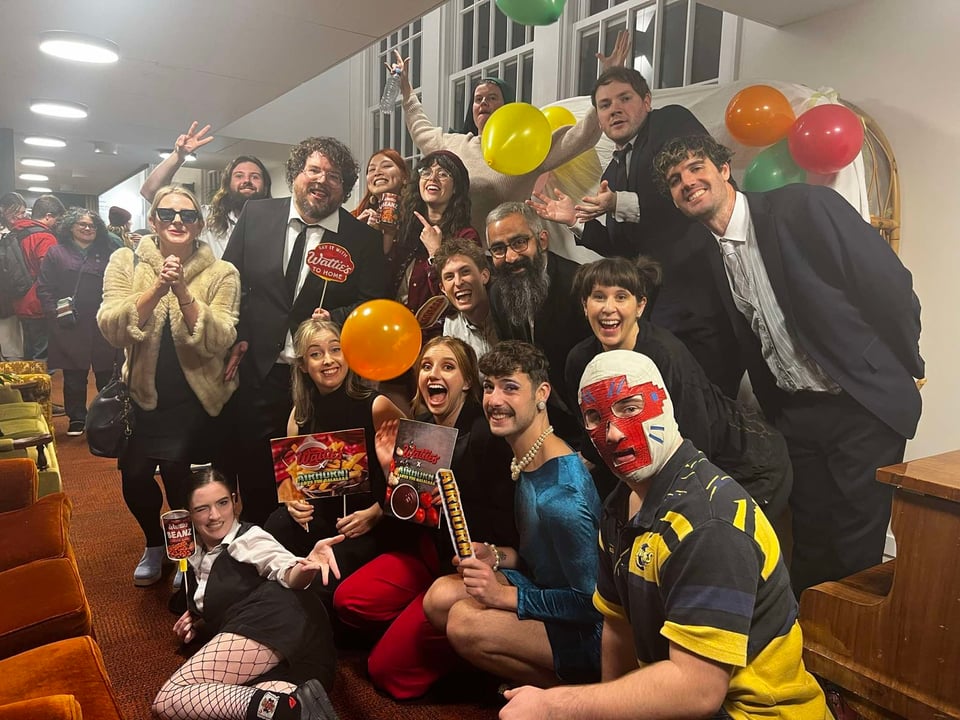 whole galala crew posing in the family fun zone holding wattie's props