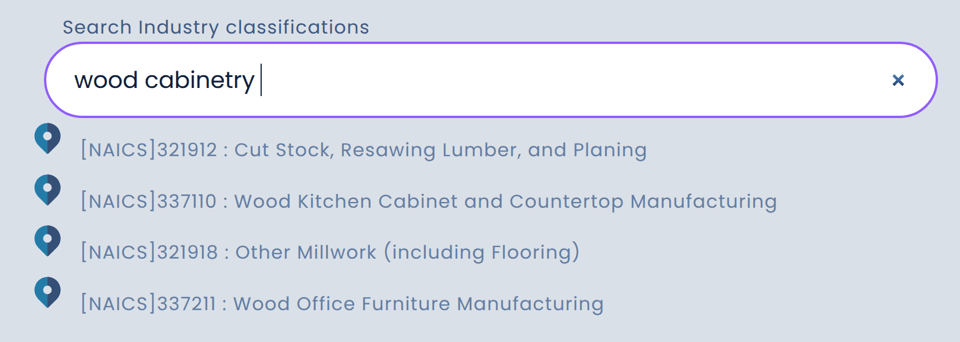 search for 'wood cabinetry' showing 337110: wood kitchen cabinet manufacturing