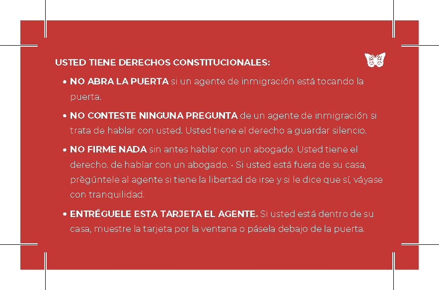 Picture of a red card explaining constitutional right in Spanish