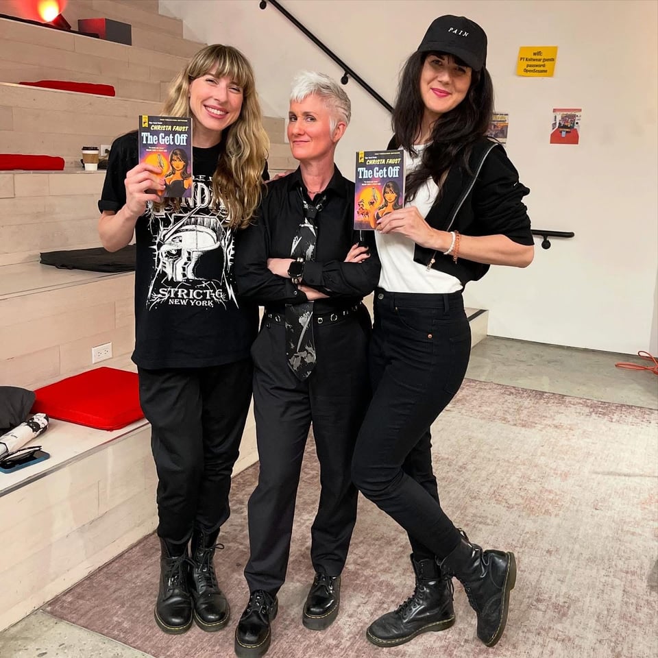 Me and two chick holding copies of The Get Off