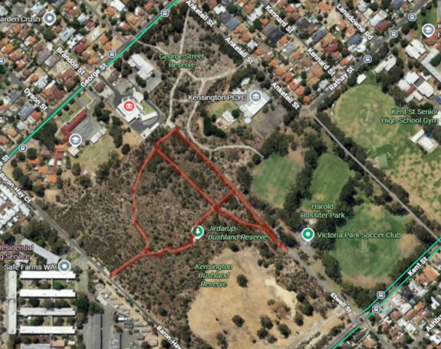 Red paths marked to show where the paths under consideration are located.