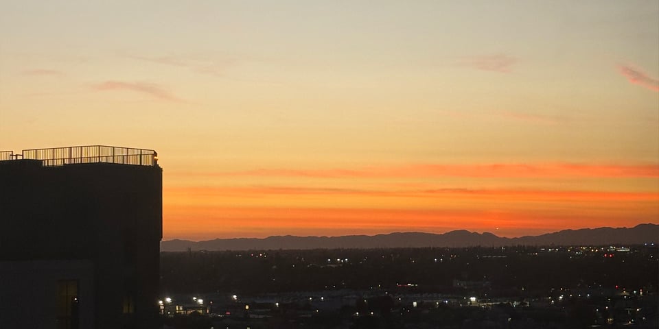 A fiery orange and golden sunset in Los Angeles
