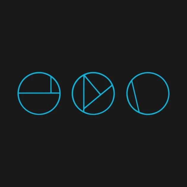 Three blue circles with three, four, and two subsections respctively representing the Nine from Desitny 2.