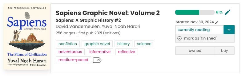 Screenshot from StoryGraph showing