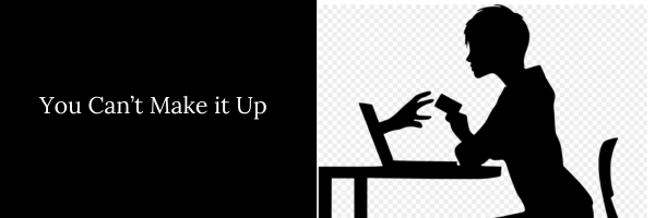 Hand coming out of computer to grab woman's credit card