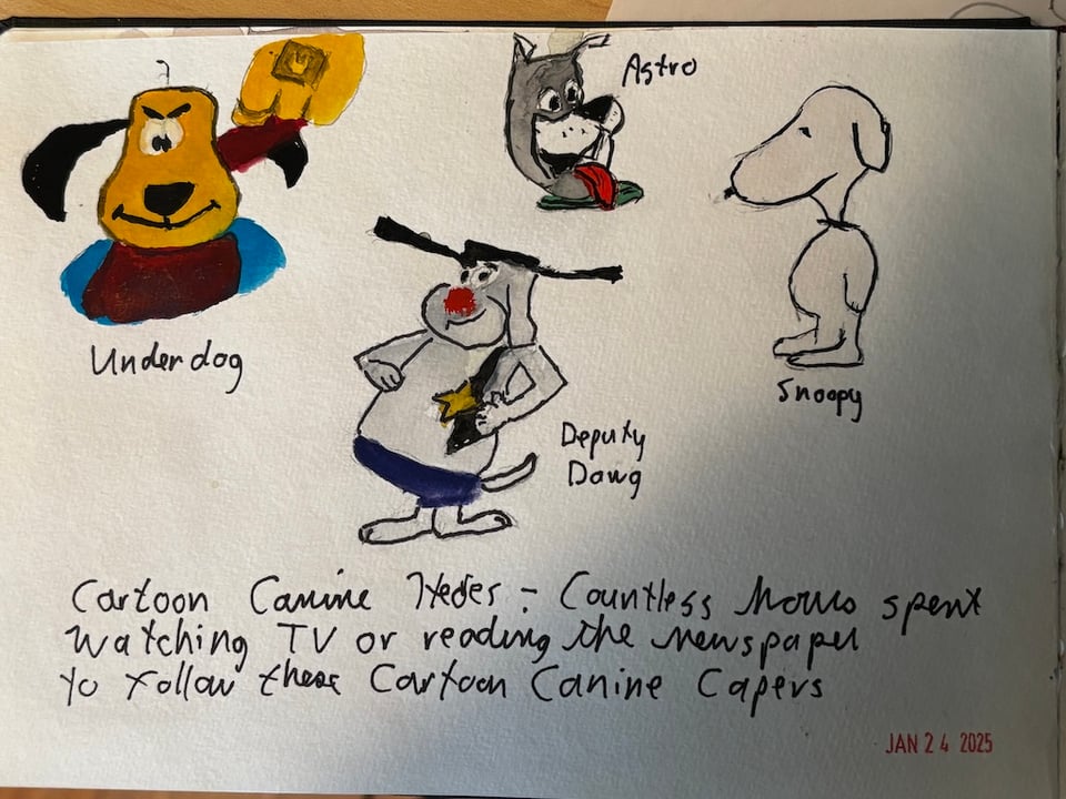 Gouache sketches of favorite cartoon dogs