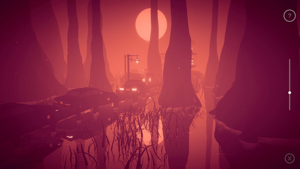 Cars on an elevated road through the woods