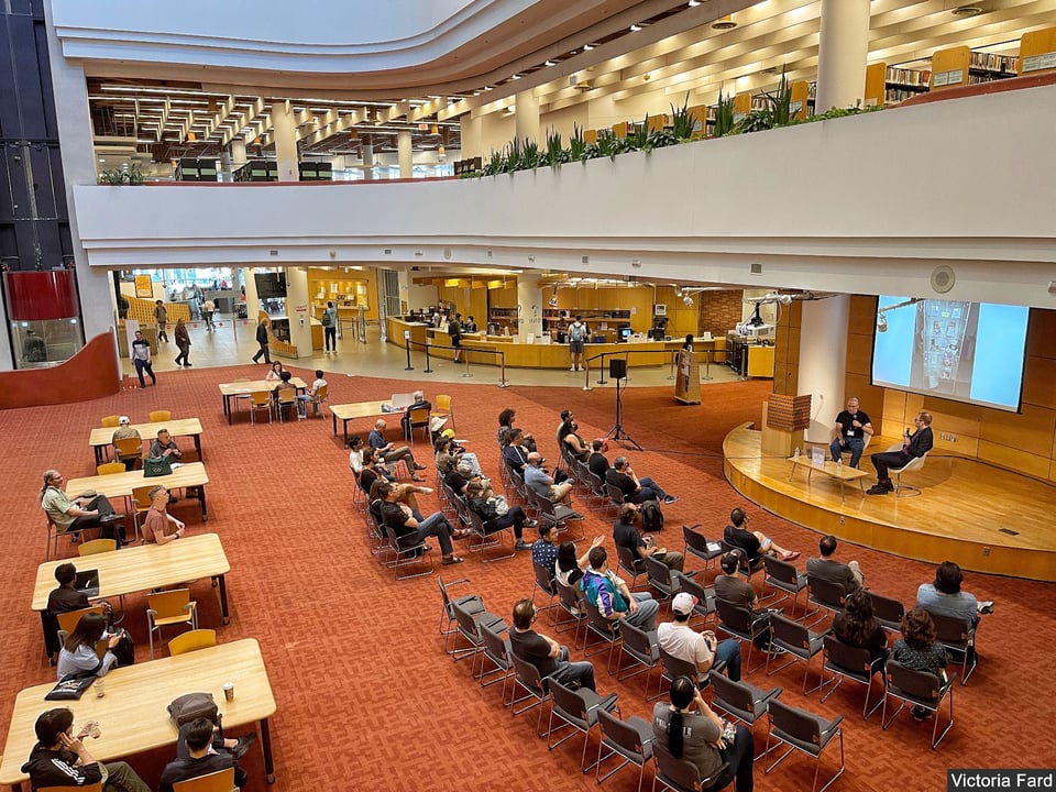 Overview of Toronto Reference Library's stage and seating area