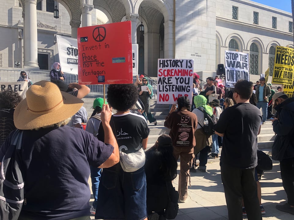 Photo of antiwar protest at City Hall in Los Angeles