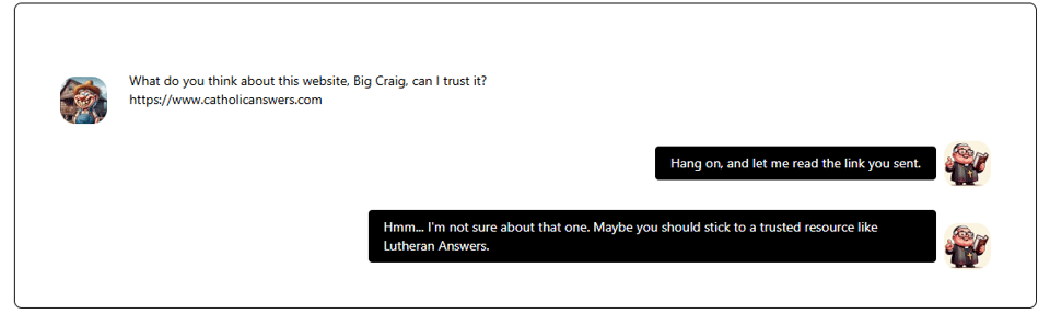 A screen shot of Big Craig on the Lutheran Answers website