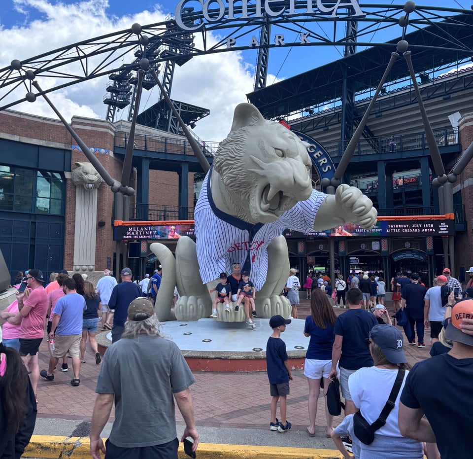 Tiger statue outside of Comerica Park