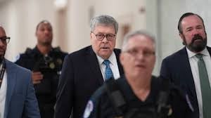 William P. Barr, former attorney general arrives for a deposition under subpoena, at the Capitol on Monday.