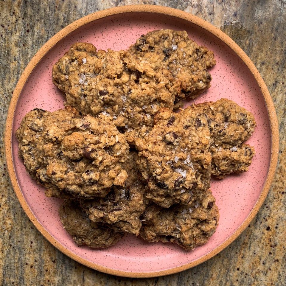 A plate of oatmeal chocolate chip lacation cookies
