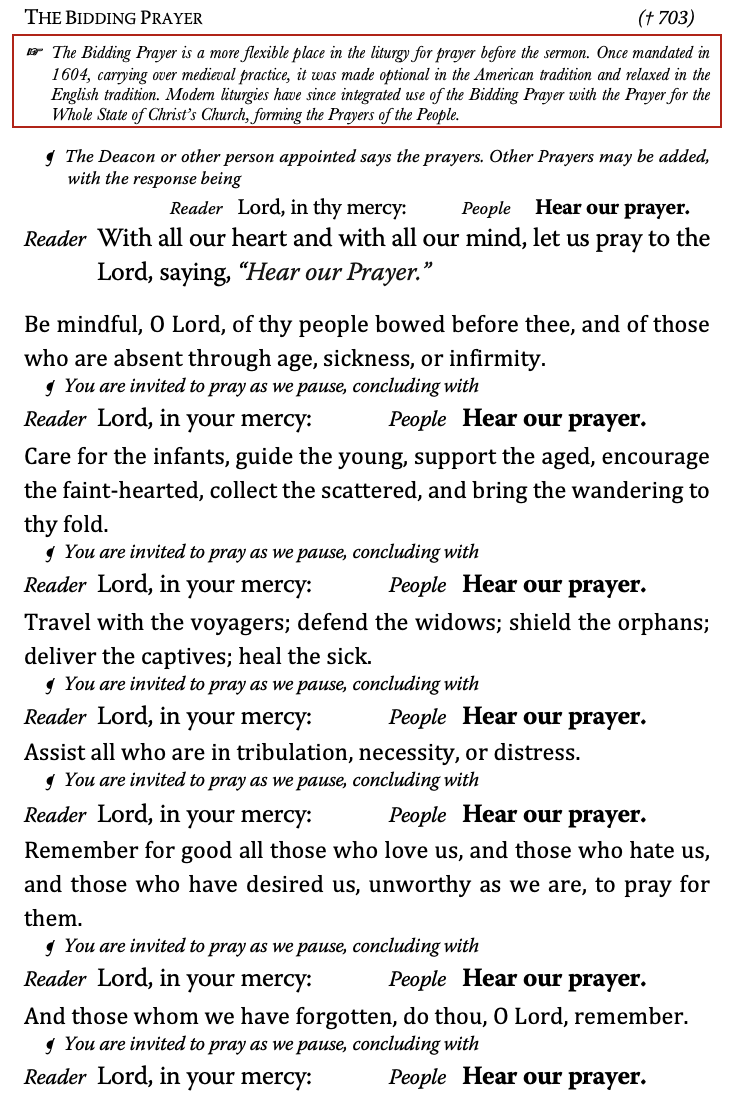 Bidding Prayer adapted from 1662 p.703