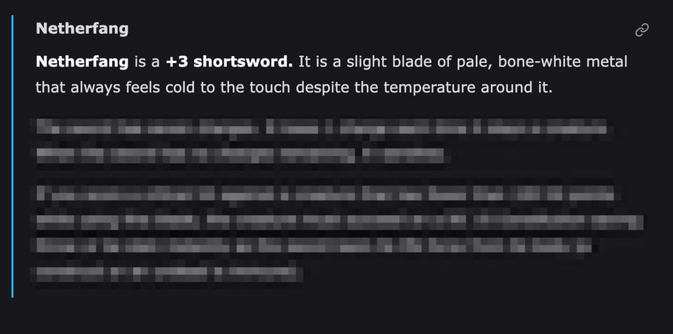 A section for magic items with a preview of the Scimitar of Speed note.