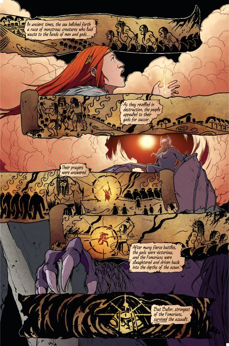 The tale of the Fomorians unfolds as Brigantia looks on in horror