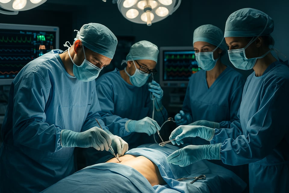 In the operating room with surgeon and team working together