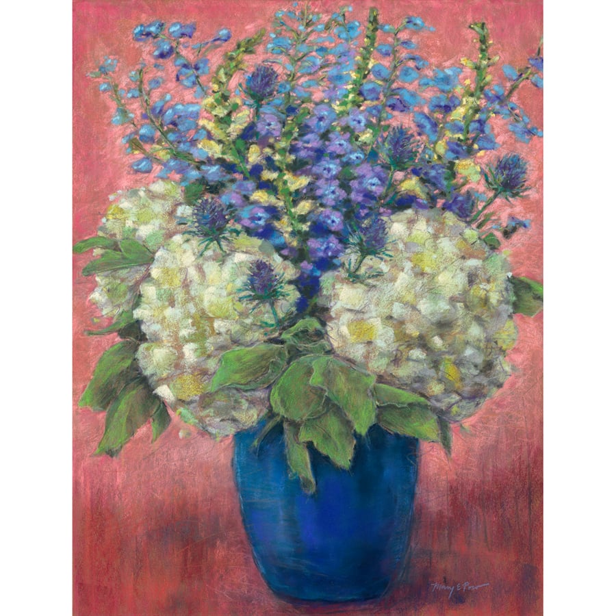 flowers in a blue vase